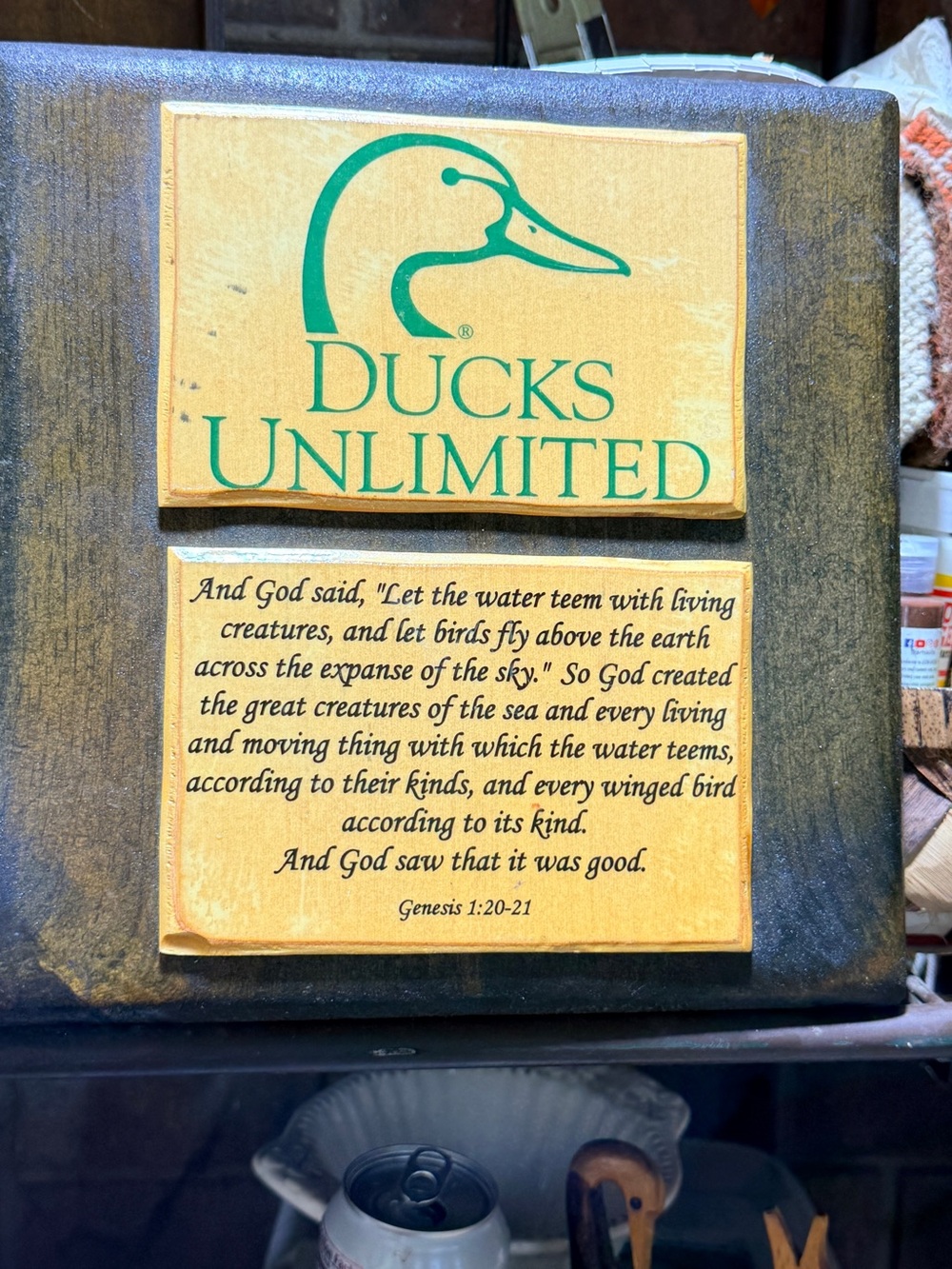 Vintage Rustic Ducks Unlimited Genesis 1:20-21 Wooden Wall Plaque / Cabin Decor